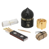 Oud bakhoor ritual set with bakhoor, burner, brass tongs, charcoal and matches